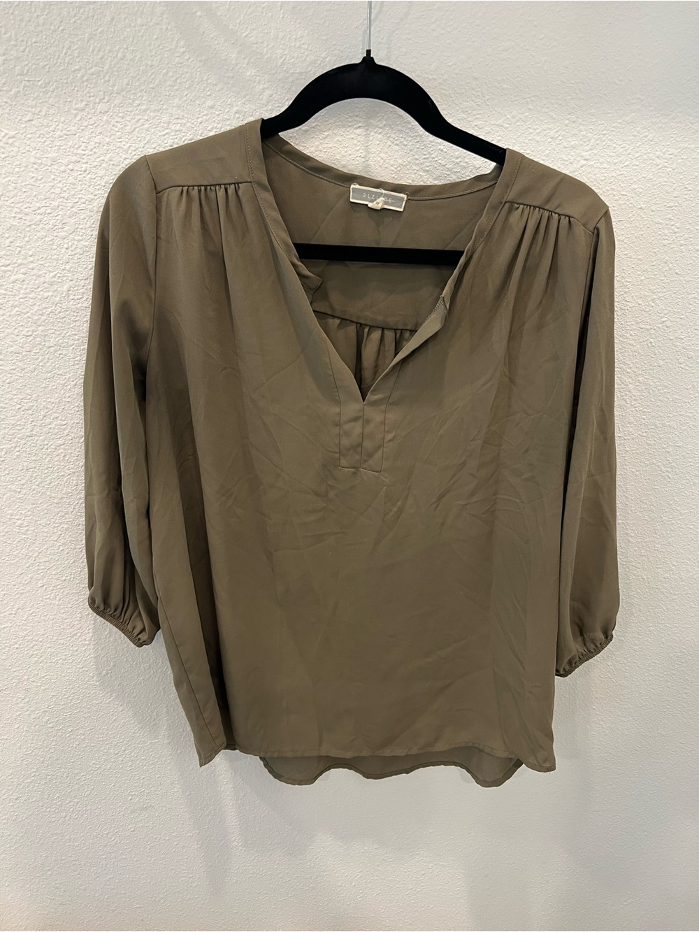 Pleione Olive Green V-Neck Peasant Blouse